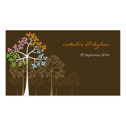 Four Seasons Trees on Brown Place Card / Business Card Templates (front side)