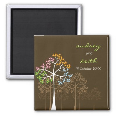 Four Seasons Trees on Brown Save Date / Favors / Magnet