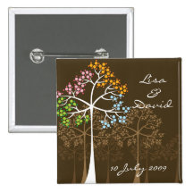Four Seasons Trees on Brown Save-the-Date / Gift Buttons