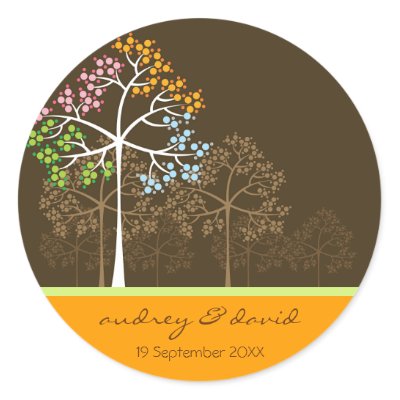Four Seasons Trees on Brown Seal / Favor / Gift Round Sticker