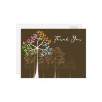 Four Seasons Trees on Brown Thank You Postcard by fat_fa_tin Four Seasons Trees on Brown Thank You Postcard