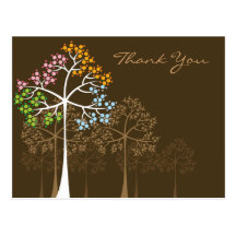 Four Seasons Trees on Brown Thank You Postcard