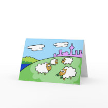 Four sheep on a hill greeting card
