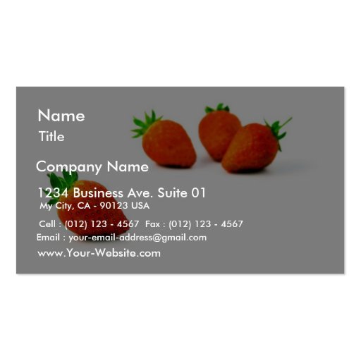 Four Strawberries On White Background Business Card Template