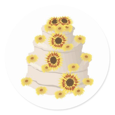 Four Tiered Wedding Cake with Sunflower Trim Round Stickers by White Wedding
