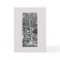 Four Trees Woodcut Greeting Card
