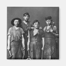 Four Young Blacksmiths - Vintage 1881 Photo Fridge Magnet