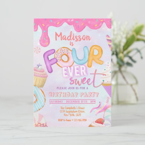 Fourever Sweet Girl Th Birthday Invitation Zazzle