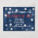 Fourth of July Party Invitation Postcard - Red, blue and white.