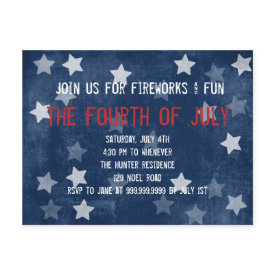 Fourth of July Party Invitation Postcard - Red, blue and white. Fourth of July Party Invitation Postcard - Red, blue and white.