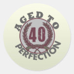Fourty  and aged to Perfection Birthday Round Stickers