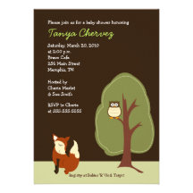 Fox and Owl  Woodland Forest Baby Shower 5x7 Announcement