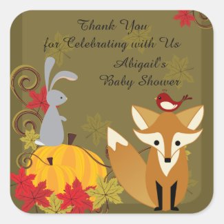 Fox and Woodland Animal Fall Baby Shower Thank You Square Sticker