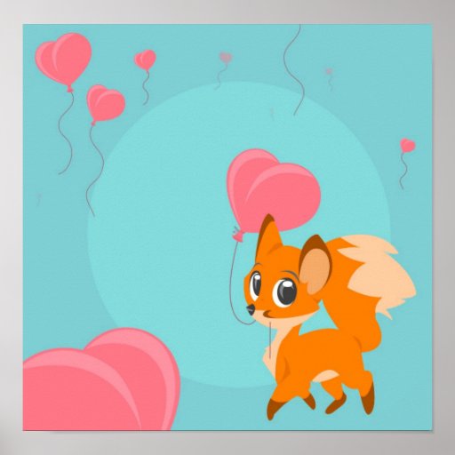Fox cub with Balloon Poster