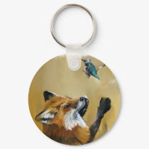 "Fox dances for Hummingbird" Keychain by JWBaker_Artist "Fox dances for Hummingbird" Keychain