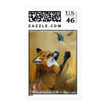 "Fox dances for Hummingbird" Postage postage by JWBaker_Artist "Fox dances for Hummingbird" Postage postage