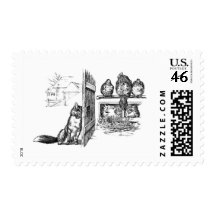 Fox Eavesdropping on Chickens Stamps
