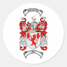 FOX FAMILY CREST -  FOX COAT OF ARMS ROUND STICKER
