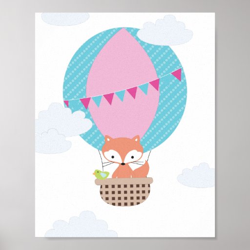 Fox Hot Air Balloon Nursery Art Poster Zazzle