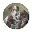 round_magnet - Great vintage painting of 3 handsome fox hound dogs in grouping.: Sizes 