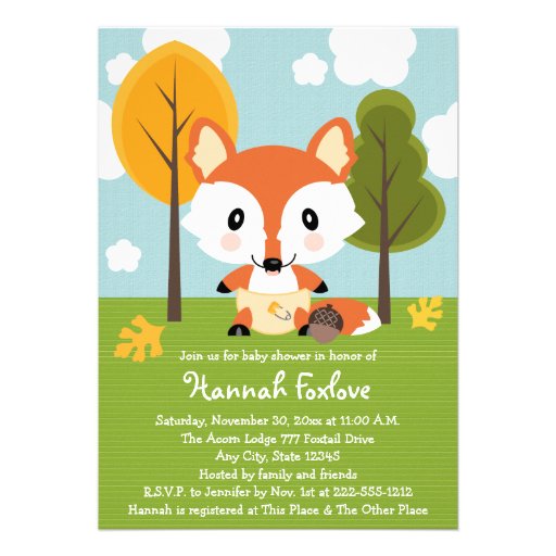 FOX IN DIAPERS BABY SHOWER PERSONALIZED INVITE (front side)