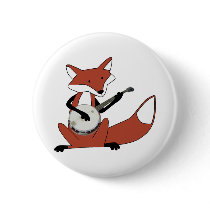 Fox Playing the Banjo Pinback Buttons