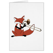 Fox Playing the Trombone Greeting Cards