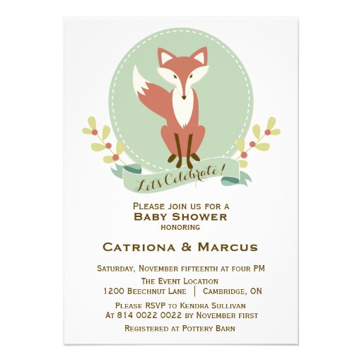 Fox Portrait Floral Baby Shower Invitation (front side)