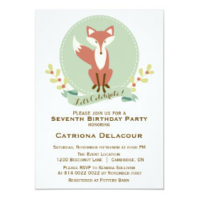 Fox Portrait Floral Kids Birthday Party Invitation 5