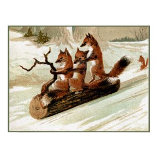 Fox Sleigh Ride Vintage Print