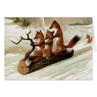 Fox Sleigh Ride Vintage Print Stationery Note Card