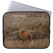 Fox Sniffing the Crocuses; Customizable Laptop Computer Sleeve