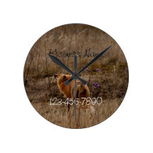 Fox Sniffing the Crocuses; Promotional Round Wall Clocks