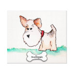 Fox Terrier Watercolor with Name canvas prints