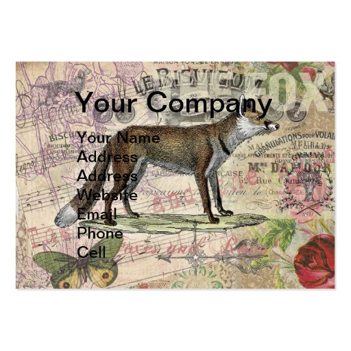 Fox Vintage Animal Collage Business Cards (front side)