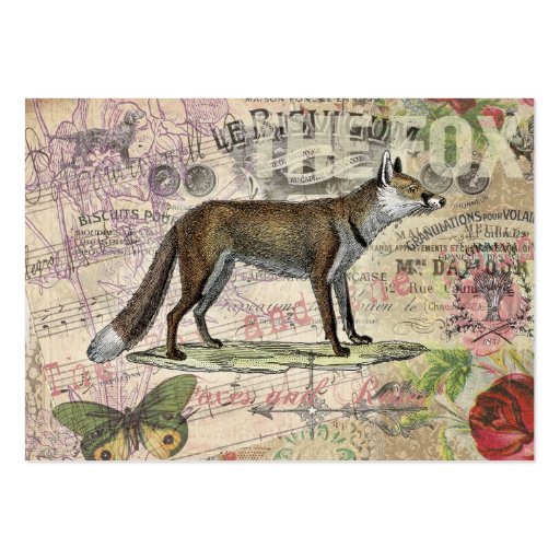 Fox Vintage Animal Collage Business Cards (back side)