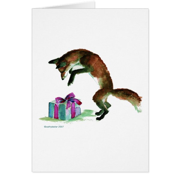 fox with present greeting cards