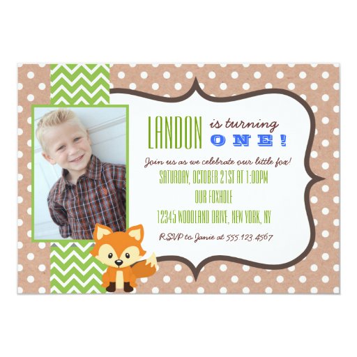 Fox Woodland First Birthday Party Invitation (front side)
