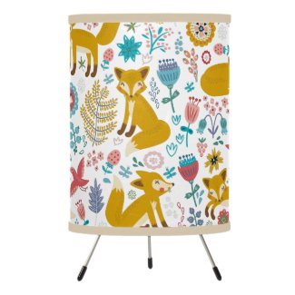 Foxes & Colorful Retro Flowers Pattern Tripod Lamp