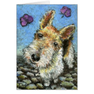 Foxterrier and butterflies card