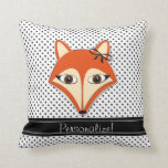 Foxy Fox Pillow Polka Dots Black White Personalize at Zazzle