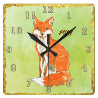 Foxy Ginger Fox Watercolor Square Wallclock