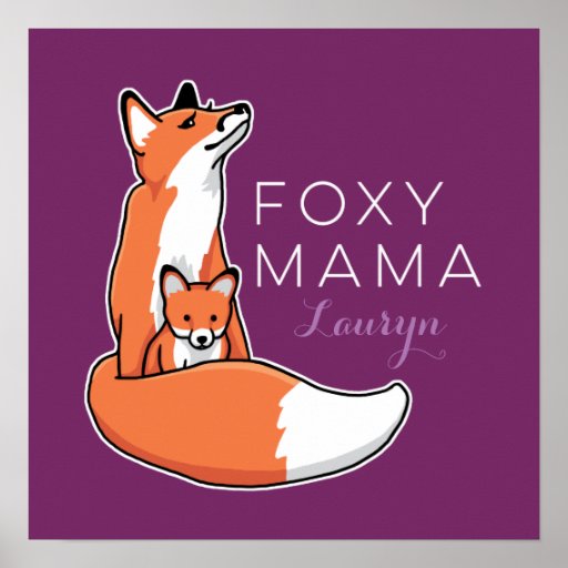 Foxy Mama Red Fox with Pup, Personalized Poster Zazzle