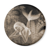 Fractal Background 3D Mermaid Brown Negative Magnet