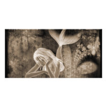 Fractal Background 3D Mermaid Brown Negative Custom Photo Card