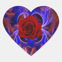 Fractal blue and red rose sticker