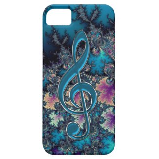 Fractal Blues with Metallic Music Clef iPhone Case Iphone 5 Cases