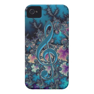 Fractal Blues with Metallic Music Clef iPhone Case