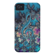 Fractal Blues with Metallic Music Clef iPhone Case iPhone 4 Cover