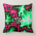 Fractal: Fuchsia Flowers on a Green Field Pillow pillows